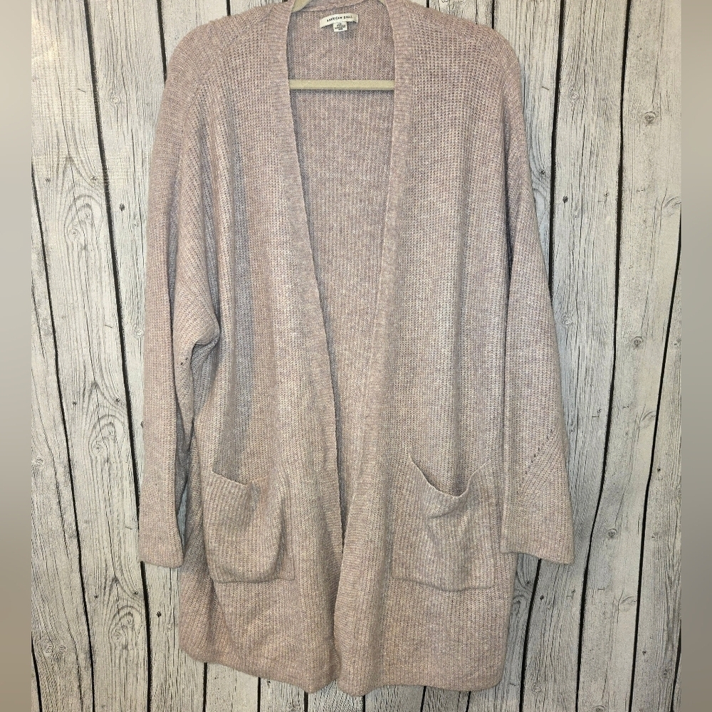 American Eagle Open Front Cardigan L/XL Blush Knit Pockets